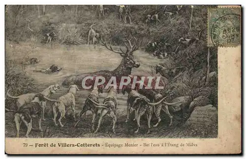 Cartes postales Foret De Villers Cotterets Equipage Menier Bat L&#39Eau A L&#39Etang De Malva Chasse Biche Chein