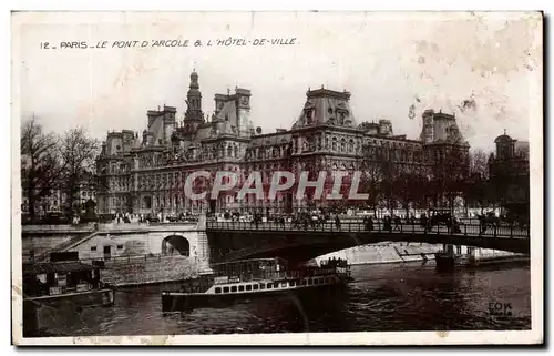 Cartes postales Paris Le Pont D&#39arcole L&#39hotel de Ville Peniche