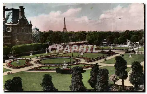 Cartes postales Paris Les Jardins des Tuileries et le pavillon de Flore Tour Eiffel