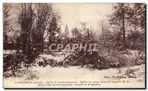 Cartes postales Soissons Apres le Bombardement Effets de neige dans un Square