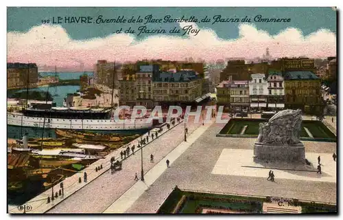 Cartes postales Le Havre Enremble de la Place Gambetta du Bassin du Cornmerce et du Bassin du Roy Bateaux