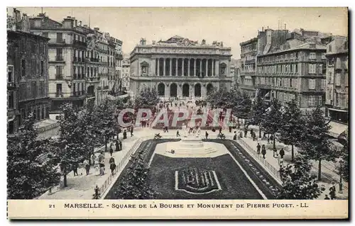 Cartes postales Marseille Square de la Bourse Et Monument De Pierre Puget