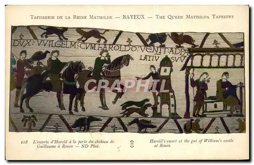 Ansichtskarte AK Bayeux Tapisserie de la reine Mathilde L&#39escorte d&#39Harold a la porte du chateau de Guillau