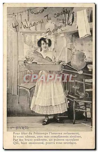 Cartes postales Fantaisie Femme 1er Avril Poisson