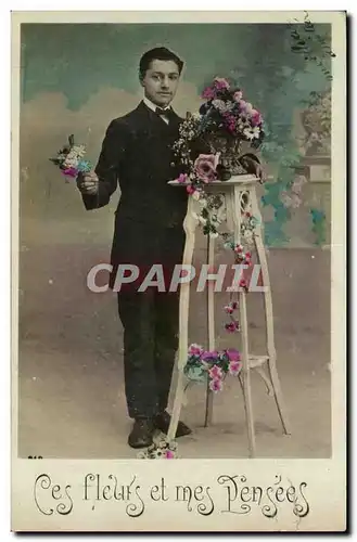 Cartes postales Fantaisie Homme Fleurs