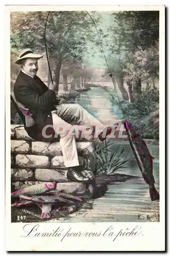 Cartes postales Fantaisie Homme Poisson Peche Pecheur