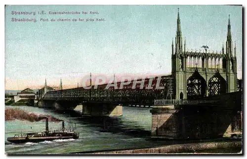 Cartes postales Strassburg Eisenbahnbrucke bel Kehl Bateau