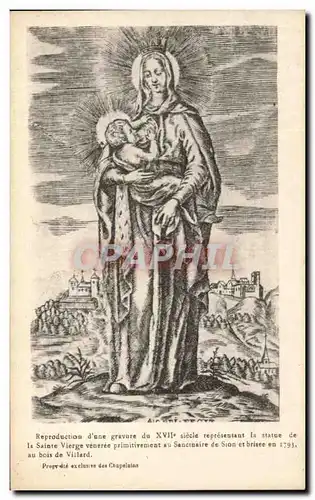 Cartes postales Reproduction D&#39une Gravure Du Siecle Represensant La Statue De La Sainte Vierge