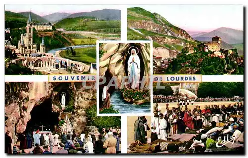 Cartes postales moderne Lourdes La Basilique La Grotte Le Chateau Fort La Benecdition Des Malades