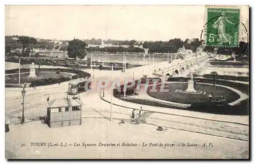 Ansichtskarte AK Tours Les Squares Descartes et Rabelais Le Pont de pierre et la Loire