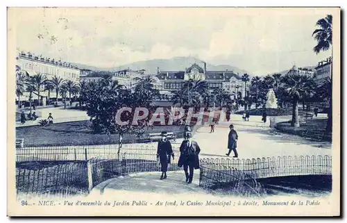 Cartes postales Nice Vue d&#39ensemble du Jardin Public Au Fond le casino municipal Monument de la poesie