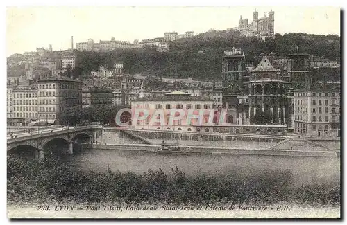 REPRO Lyon Pont Tilsitt Cathedrale Saint Jean et Coteau de Fourviere