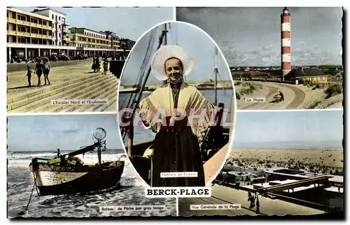 Cartes postales Berck Place Bateau de Peche par gros temps Phare Folklore Plage