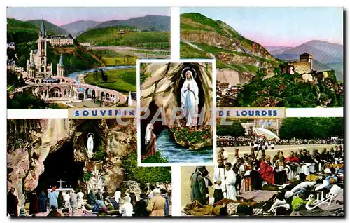 Cartes postales moderne Lourdes la Basilique la Grotte le Chateau Fort la Benediction des Malades et l&#39Apparition