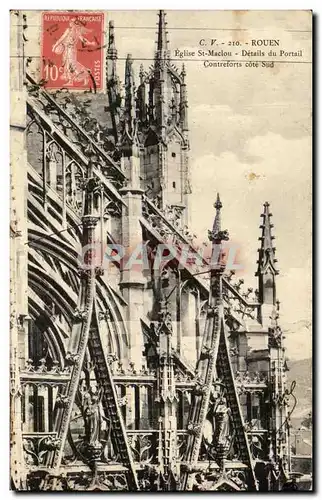 Cartes postales Rouen Eglise St Maclou Details du Portail Contreforts cote Sud