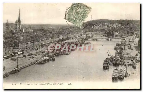 Cartes postales Rouen La Cathedrale et les Quais Bateaux