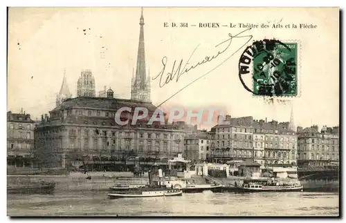 Cartes postales Rouen Le Theatre des Arls et la Fleche Bateaux