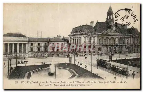 Cartes postales Tours Le Palais de Justice L&#39Hotel de Ville et la Place