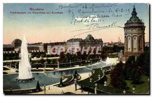 Cartes postales Mannheim Friedrichsplastz mit Wasserturm und Kunsthalle