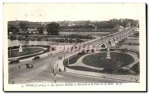 Ansichtskarte AK Tours Les Squares Rabelais Et Descartes et le Pont Sur la Loire