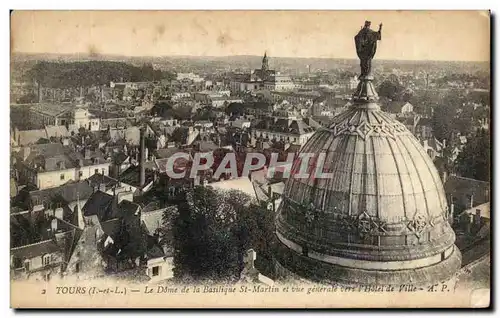 Cartes postales Tours Le Dome de la Basilique St Martin et vue generale vers I&#39Hotel de ville