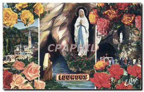 Cartes postales Lourdes La Basilique I&#39Apparition la Grotte