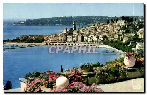 Moderne Karte Menton Vue generale et le Cap Martin