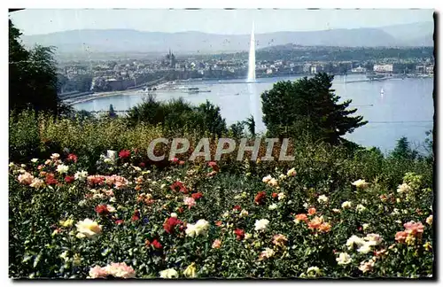 Cartes postales Geneve Le Lac Le Jet d&#39Eau et la Ville Depuis le Coteau de Cologny