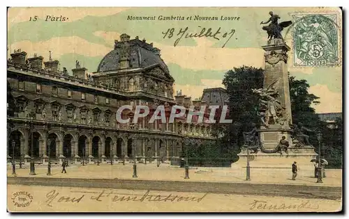 Cartes postales Paris Monument Gambetta Et Nouveau Louvre (carte toilee)