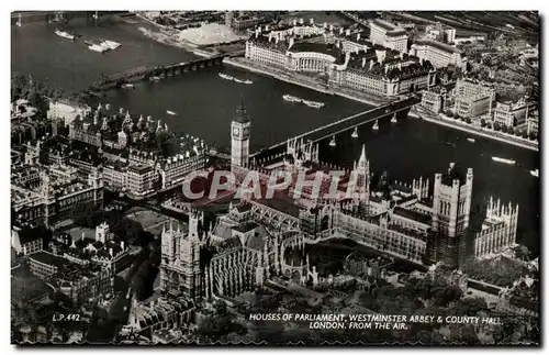 Cartes postales Houses Of Parliament Westminster Abbey County Hall London Drom The Air