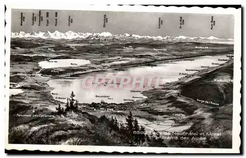 Cartes postales moderne Lacs de Neuchatel et Moral Panorama des Alpes Suisse