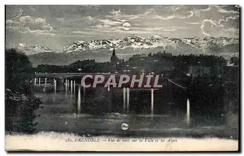 Ansichtskarte AK Grenoble Vue de nuit sur la Ville et les Alpes