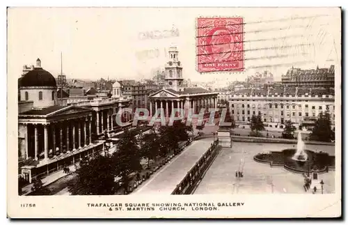 Cartes postales Trafalgar Square Showing National Gallery St Martins Church London