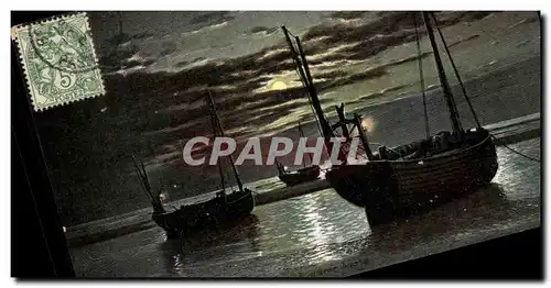 Cartes postales Berck Plage Lever de lune a maree basse Bateaux