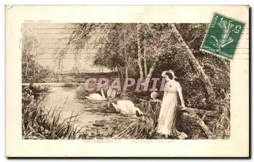 Ansichtskarte AK Au Bord Du Lac Fantaisie Femme cygnes