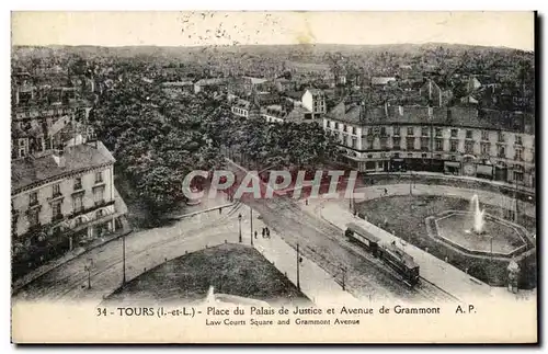 Cartes postales Tours Place du Palais de Justice et Avenue de Grammont