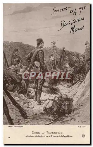 Cartes postales Militaria Dans La Tranchee Le Lecture Du Bulletin Des Armes De La Republique