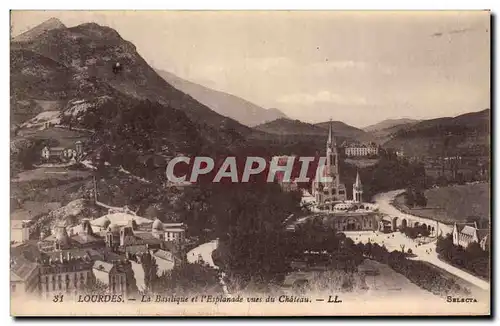 Cartes postales Lourdes La Basilique Et L&#39Esplanade Vues Du Chateau