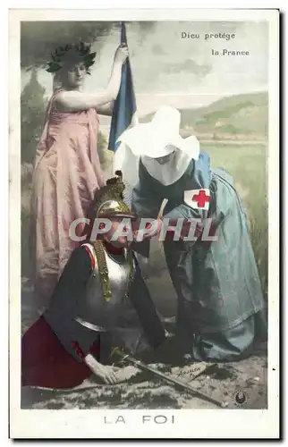 Cartes postales Dieu Protege La France La Foi fantaisie Religieuse Militaria