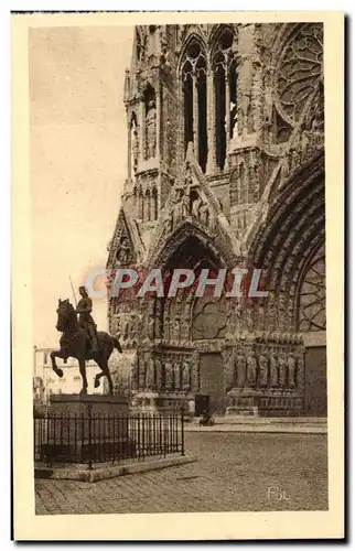Cartes postales La Ville Renaissante Reims Portail de la Cathedrale Statue Jeanne d'Arc