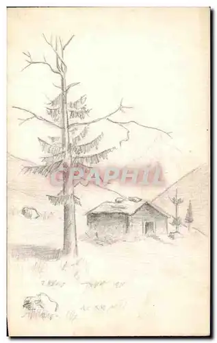 Cartes postales dessin a la main paysage de montagne