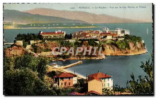 Cartes postales Monaco Le Rocher Vue sur le Cap Martin et Italie