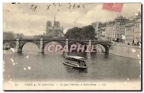 Ansichtskarte AK Paris Ile Saint Louis Le Quai d&#39Orleans et Notre Dame Peniche