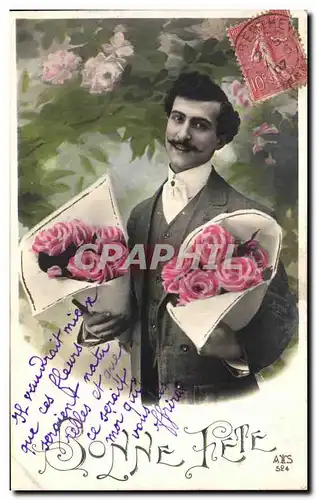 Cartes postales Fantaisie Homme Fleurs