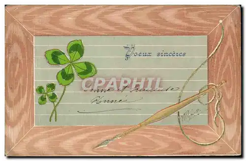 Cartes postales Fantaisie Stylo Trefle Plume