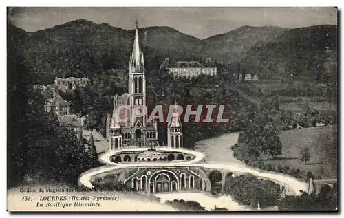 Cartes postales Lourdes La Basilique Illuminee