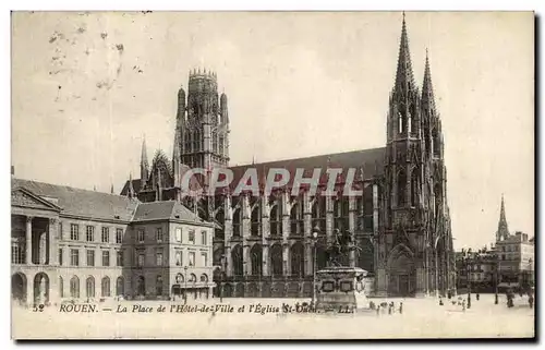 Cartes postales Rouen La Place de l&#39Hotel de Ville Et l&#39Eglise st Ouen