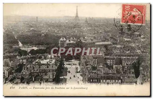 Cartes postales Paris Panorama Pris Du Pautheon Sur Le Luxembourg Tour Eiffel