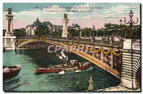 Cartes postales Paris Le Pont Alexandre III Et Le Petit Palais Peniche Bateau Sablieres de la Seine