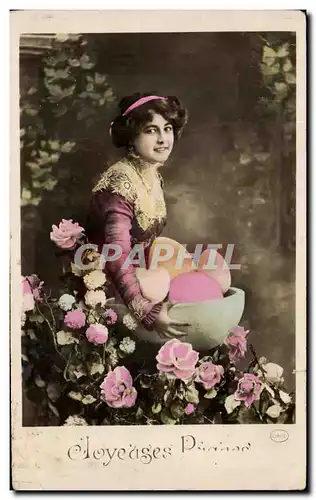 Cartes postales Fantaisie Femme Paques oeufs